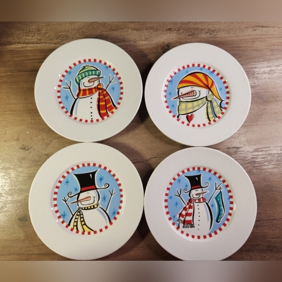 2/$30 Kathtryn Beich Snowman Dessert Appetizer Plates - Picture 1 of 9
